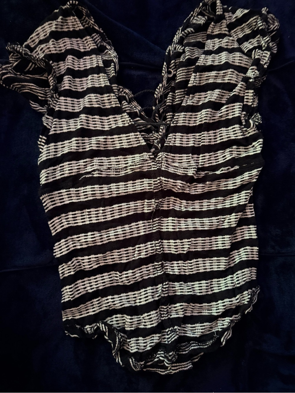 We The Free Black & White Lace-Up Striped V-Neck Top - Picture 3 of 5